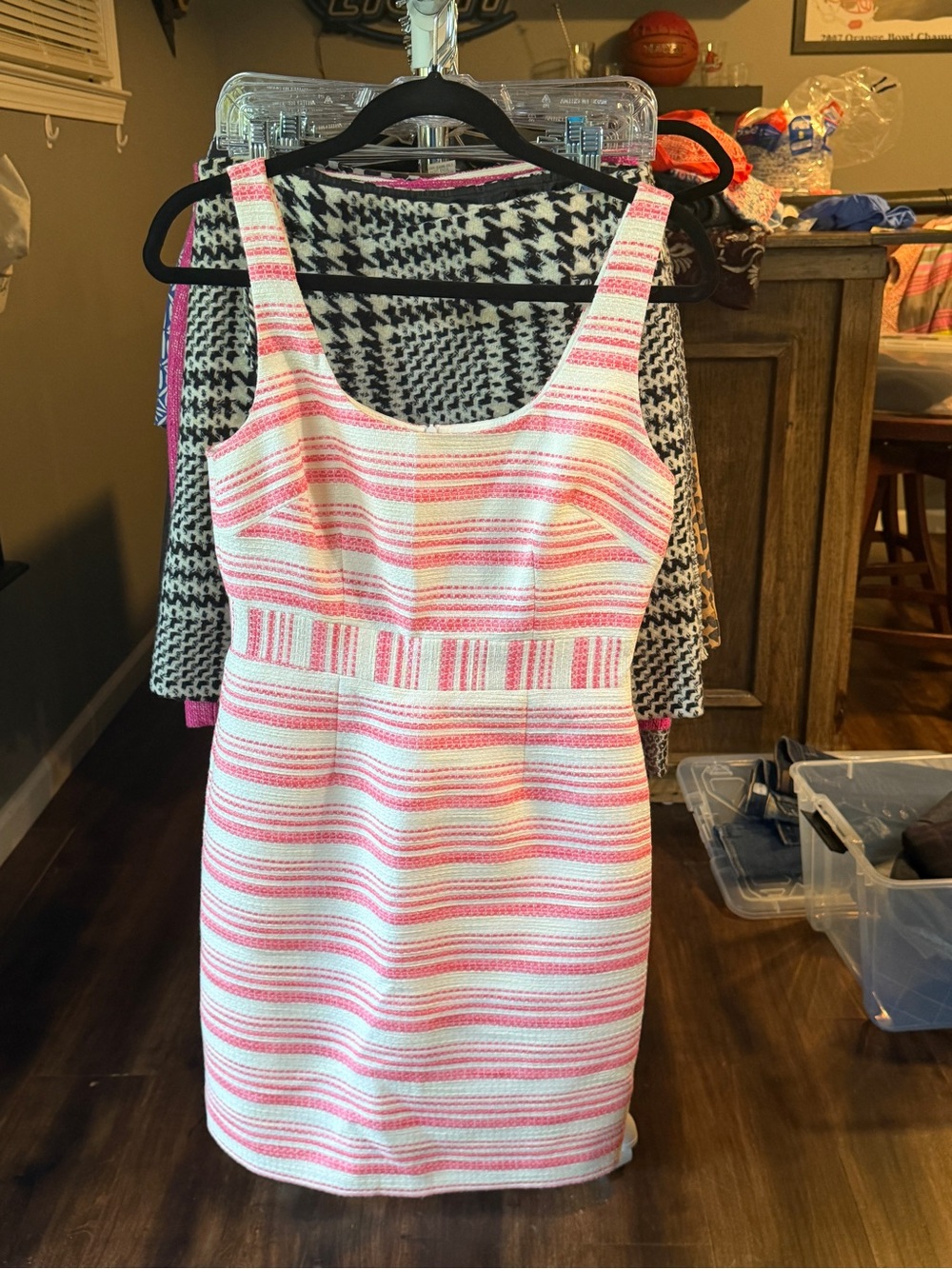 Trina Turk Ivory Mini Dress with Navy and Neon Pink Trim